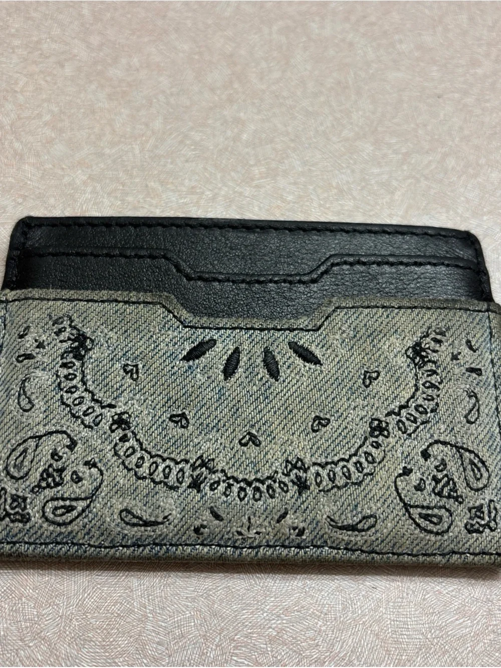 Amiri Bandana Print Leather Cardholder Wallet Denim Minimalist Slim